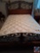 Vintage Queen Bed with Berkshire Collection Mattress, 25 x 25 Framed Picture of Bridge and Horse,