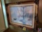 Framed Picture of tress and snow approx size is 38 x 28, 2 decorative boxes, Picture, dish towels,
