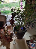 Glass Vase with Artifical Flower Arrangement, Tall Clear Glass Vase with Flowers, Planter with Small