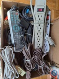 (1) Flat of assorted cords, power strips , Box of assorted books, Flats of assorted books see