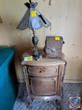 Antique Cabinet with drawer, door approx measurements are; 17 W X 14 D x 28 H, Antique Lamp ,