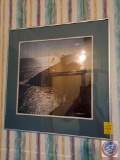 Framed signed picture of water and birds approx measurements are: 21 x 22,...