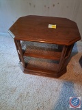 2 shelf wood end table approx measurements are: 27 W X 22 D X 23 H , Wood End Table one drawer
