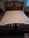 Vintage Queen Bed with Berkshire Collection Mattress, 25 x 25 Framed Picture of Bridge and Horse,