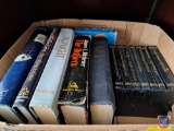 (1) Box of assorted books see pictures for titles, 2 flats of assorted figurines, flat containing
