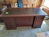 Wood Desk with 9 drawers and Green insert top, approx measurements are: 86