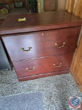 Wood 2 drawer Filing Cabinet with contents in cabinet included, approx measurements are: 21 D X 30 W