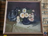 21 X 21 Picture of Tea Pot and Vase of Flowers signed by Fred Gibson.