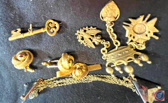 Gold Tone Brooches, Tie pin and earrings