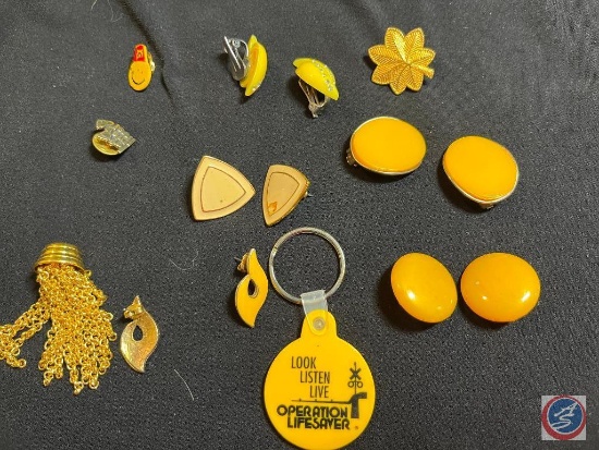 Yellow clip on earrings and key chain