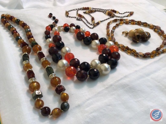 Brown, Yellow, Orange and black beaded necklaces