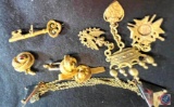 Gold Tone Brooches, Tie pin and earrings