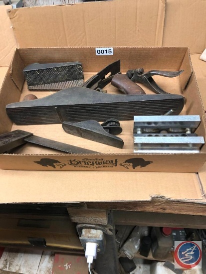 Woodworking tools. 3 planes, brass square, dowling jig