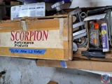 Scorpion Rocker arm 1.3 brkae end. Bench Rod holder, titanium, misc bulbs, sandpaper, metal box
