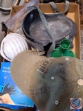 Flats of assorted Items : Hat, Knee Pads, Dust Mask, Gloves,...CONNECTING ROD,...Radiator Fans.