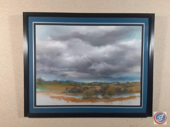 Title/Description: Grey Clouds/Pond Landscape Artwork Measurement: 25 1/2 x 20 Frame Description: