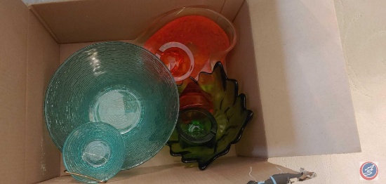 Box with Soup Dishes, Vases, Wicker paper plate holders, Chips and Dip Set, Glass decorative serving