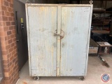 Steel two door vertical cabinet 60w x 78h x 24d with chain falls and beam trolley