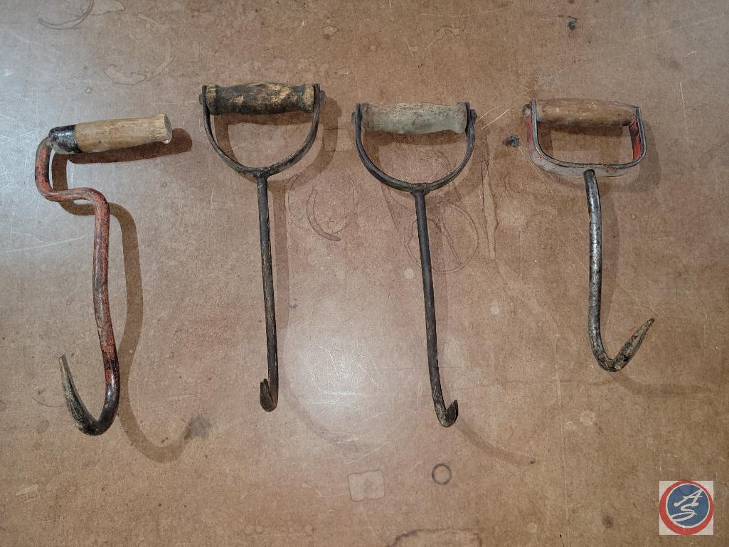 Vintage Hand forged Hay Hooks With wooden