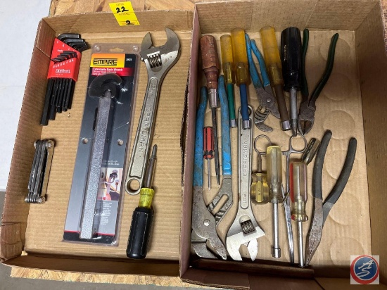 Channel locks, Crescent wrenches, pliers, screwdrivers, basin wrench, hex key sets