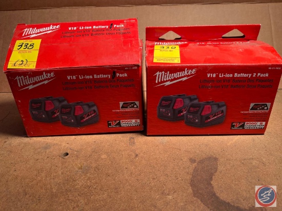 (1) Milwaukee 18 V LI-ON battery 2 pack, (1) Milwaukee 18 V LI-ON battery 1 pack