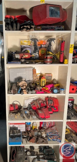 Contents of six shelves. Welding...helmet, welding...gloves, micro...screwdriver...set,