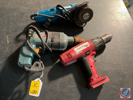 Bosch electric hammer drill, Chicago electric angle...grinder, Milwaukee power plus drill no battery
