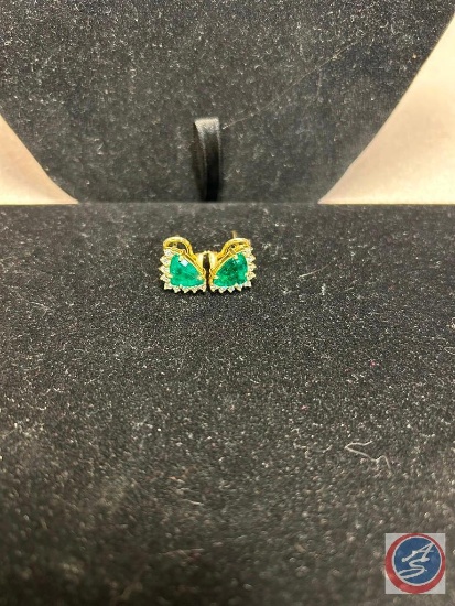 Gold Emerald and Diamond Earrings
