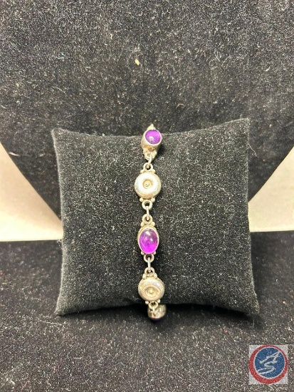 Silver and Purple Stone Bracelet