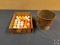Vintage one gallon metal dry feed bucket, golf balls
