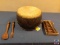 Vintage Tom Tom, Vintage hand carved fork and spoon, Vintage xylophone