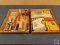 Lug nuts, cement tools, small table vise, sandpaper sheets and discs