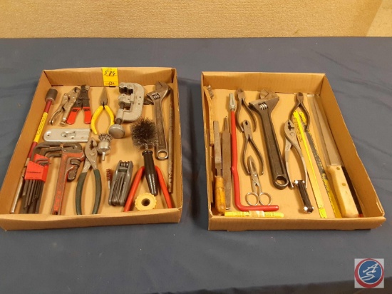Files, pliers, wire cutters, crescent wrench, knives, hacksaw blades, hex keys, pipe wrench, vise