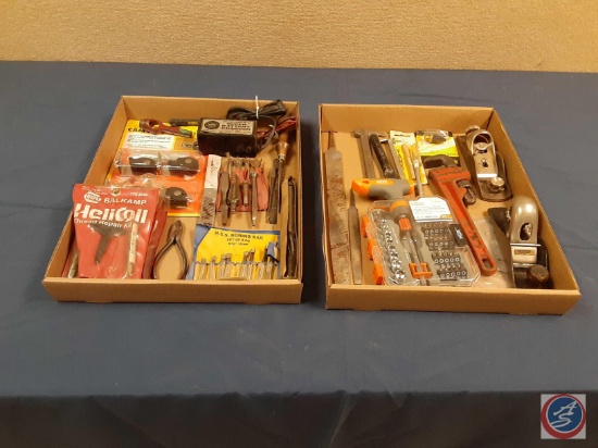 HDX T-Driver ratcheting set, pipe wrench, files, chisel, small wood planes, Helicoil thread repair