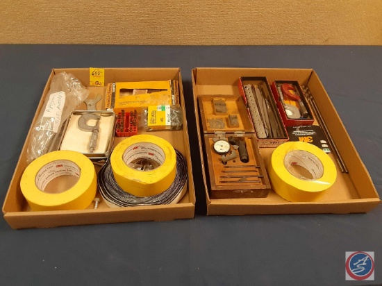 Files, sheet metal screws, 3M automotive refinish masking tape, Starrett micrometer, Brown & Sharp