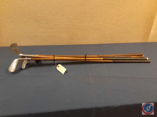 (4) Golf clubs - 3 have wooden shafts