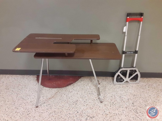 Vintage Sirco 2-Tier Folding Sewing Machine Table - 42in.x 26 1/2in. x 30in., hand truck with