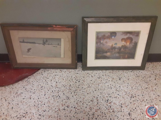 Framed photo (coyotes) 24in. x 14 1/4in. , Framed painting by Nicky...Boehme...23in. x 19in.