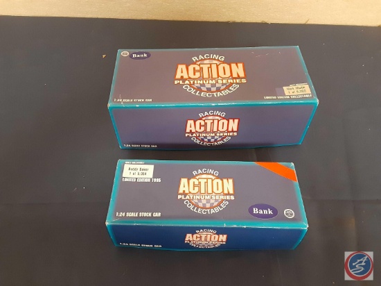 Action Mark Martin #2 stock car bank and Action Buddy Baker #21 stock car bank