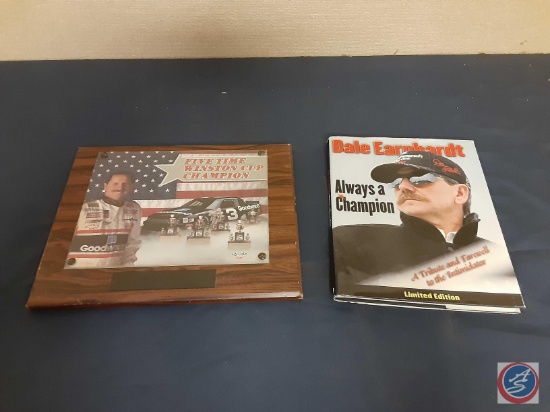 Dale Earnhardt Five Time Winston Cup Champion Plaque and Hard Cover Book w/jacket cover NASCAR #3