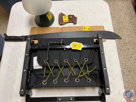 Omaha Public School Bleacher seat, NorthCrest battery powered lamp, Leather cover for single blade