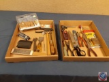 Chisels, scissor, hex key, drill bits, pliers, needle nose pliers, taper file, magnetic drive guide