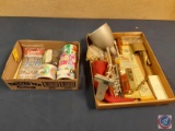 Pencils, Stickers, Lamp - electric (clamp-on), HDC Battery & Alternator voltage checker, drill bits,