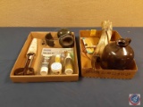 Vintage Sheep shears (J.B. Special), Blue Wonder gun care kit, leather shoe strings, powder horn,