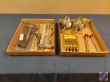(2) Vintage Spot Lights, Stanley pick&hook set, Radio Shack 60w soldering iron, hack saw, ratchets,