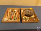 Wire wheel, lok-nut adapters, Vintage tool set, hammers, wire cutters, chisels, crescent wrench