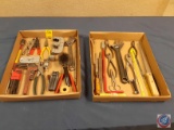 Files, pliers, wire cutters, crescent wrench, knives, hacksaw blades, hex keys, pipe wrench, vise