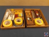 Files, sheet metal screws, 3M automotive refinish masking tape, Starrett micrometer, Brown & Sharp