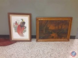 Framed painting Bird of Paradise 20in. x 26 3/4in., Framed painting Autumn Gold 33in x 23 1/2in.