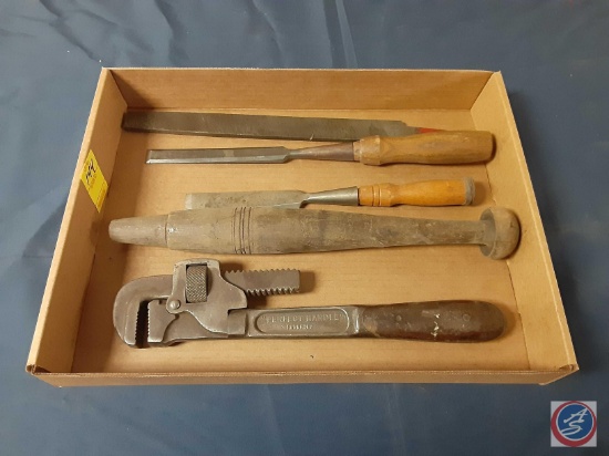 Vintage Pipe Wrench, Vintage Wood Chisels, Metal File,...Vintage H.D.Smith "Perfect Handle" Pipe